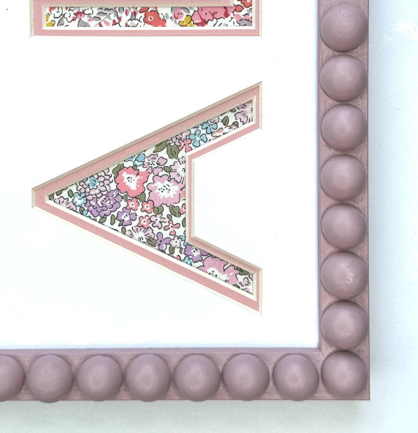 Personalised Pink Bobbin Name Frame with Pink Floral Liberty Fabric