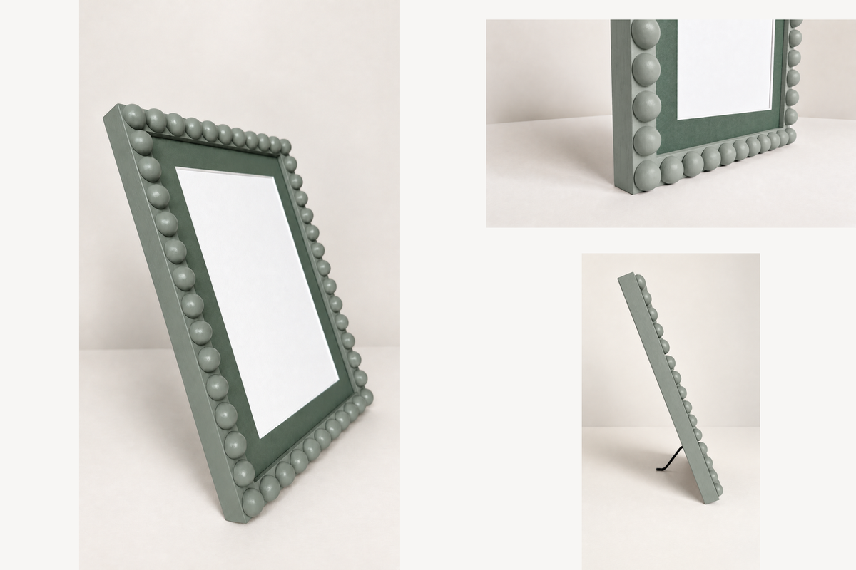 Farrow & Ball Card Room Green Hand Painted Bobbin Frame with Mount