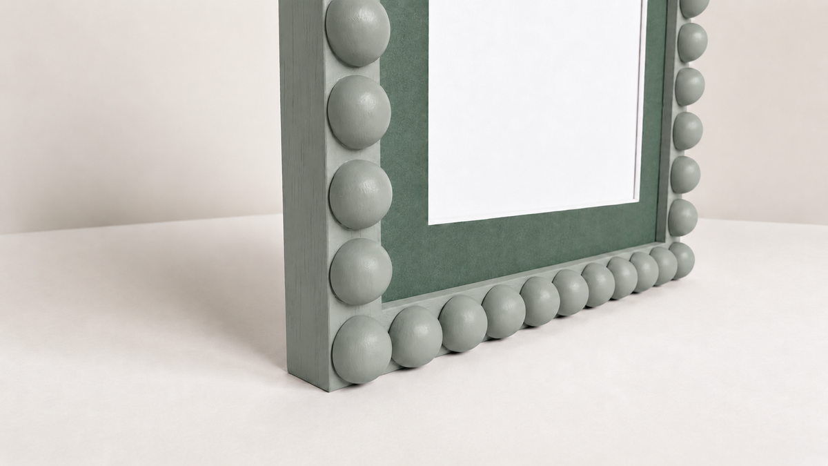 Farrow & Ball Card Room Green Hand Painted Bobbin Frame with Mount