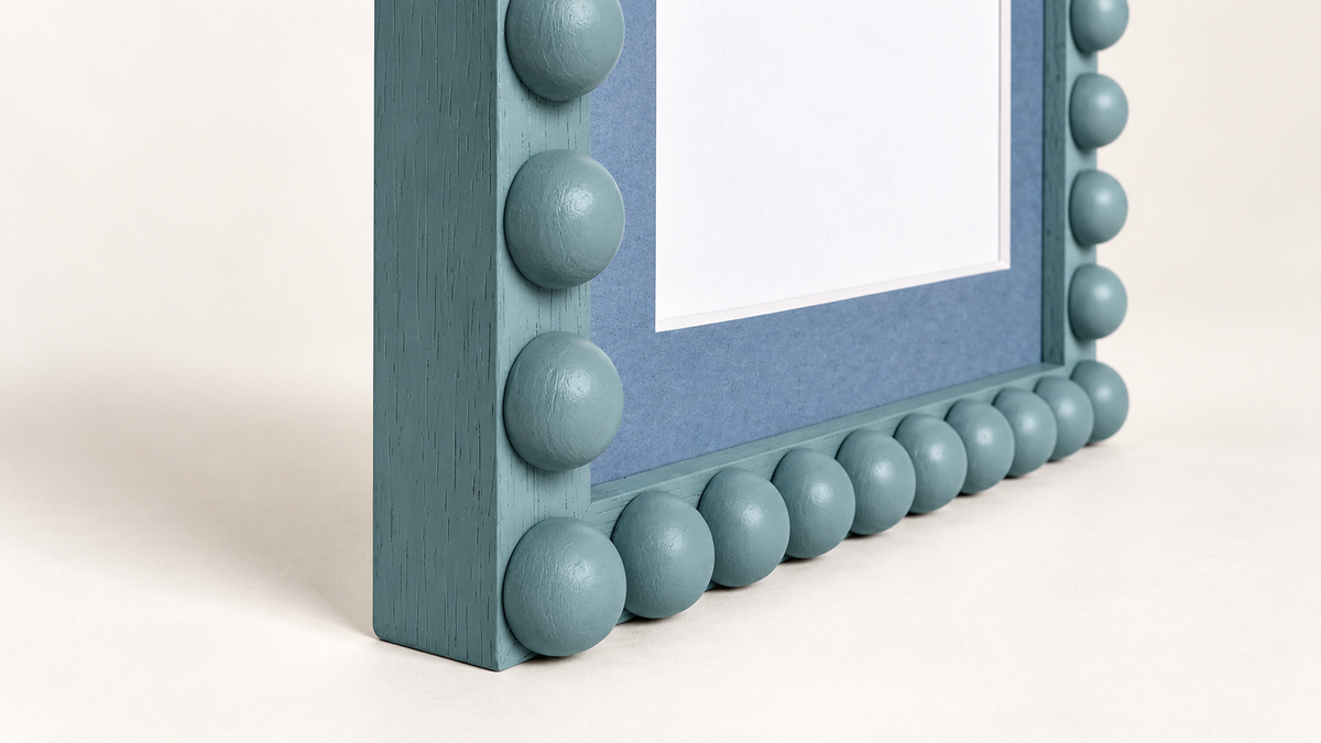Farrow & Ball Stone Blue Hand Painted Bobbin Frame with Mount