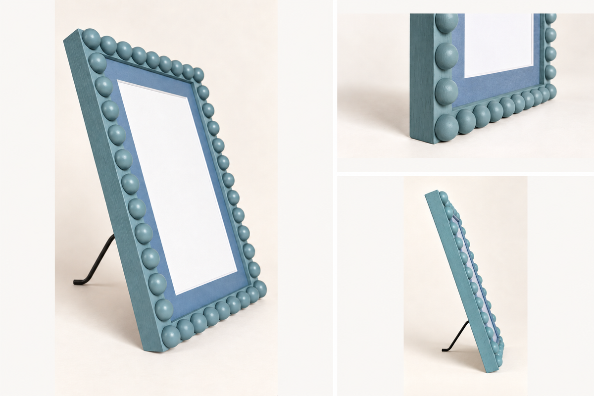 Farrow & Ball Stone Blue Hand Painted Bobbin Frame with Mount