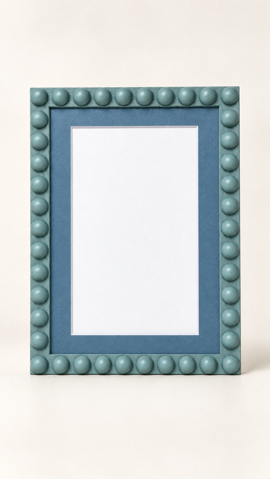 Farrow & Ball Stone Blue Hand Painted Bobbin Frame with Mount
